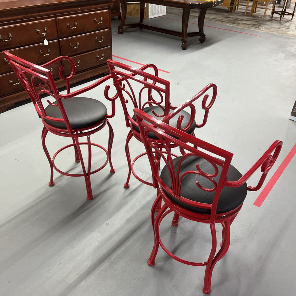 SET OF 3 RED METAL BARSTOOLS