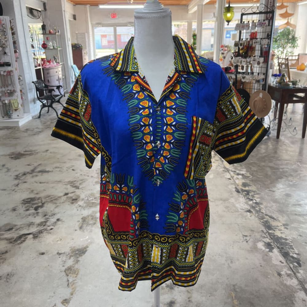 MEN'S BUTTON DOWN DASHIKI PRINT SHORT SLEEVE SHIRT