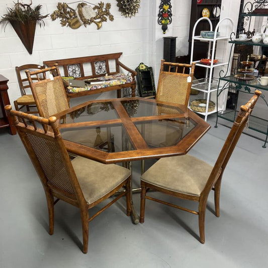 5PC GLASS & WOOD TABLE W/4 CHAIRS SET