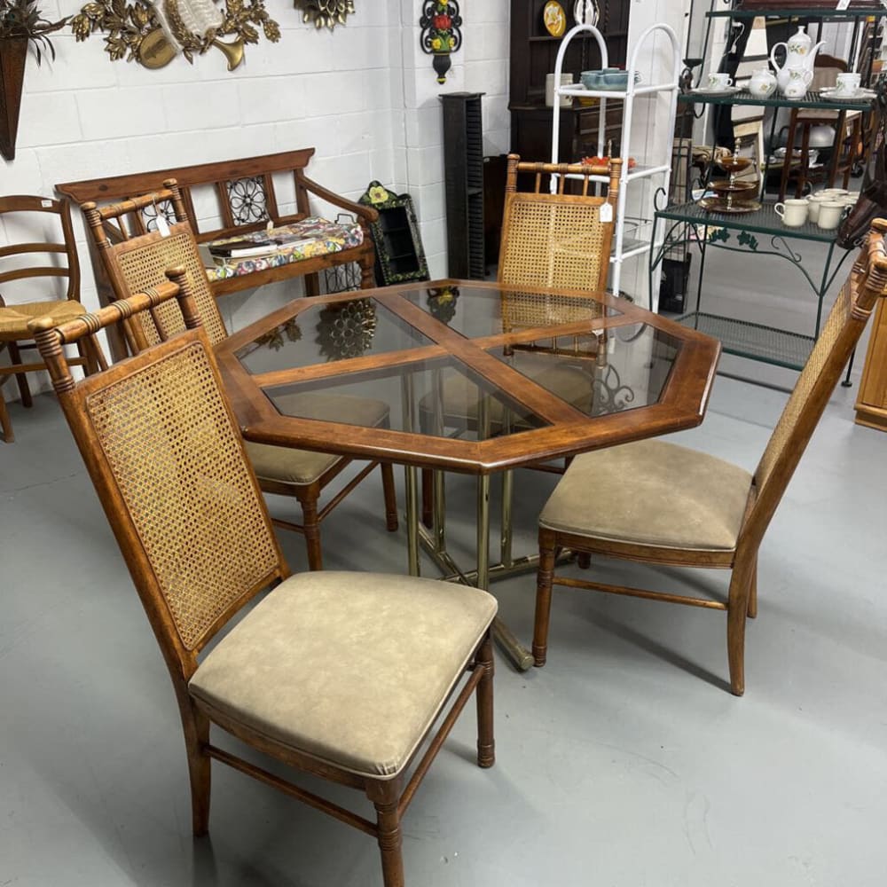 5PC GLASS & WOOD TABLE W/4 CHAIRS SET