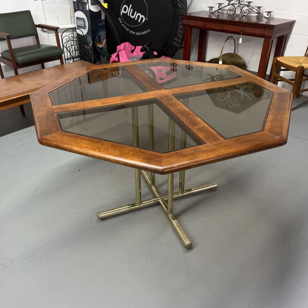 5PC GLASS & WOOD TABLE W/4 CHAIRS SET