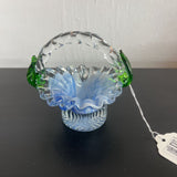 Art Glass Bue & White Mini Ruffle Basket