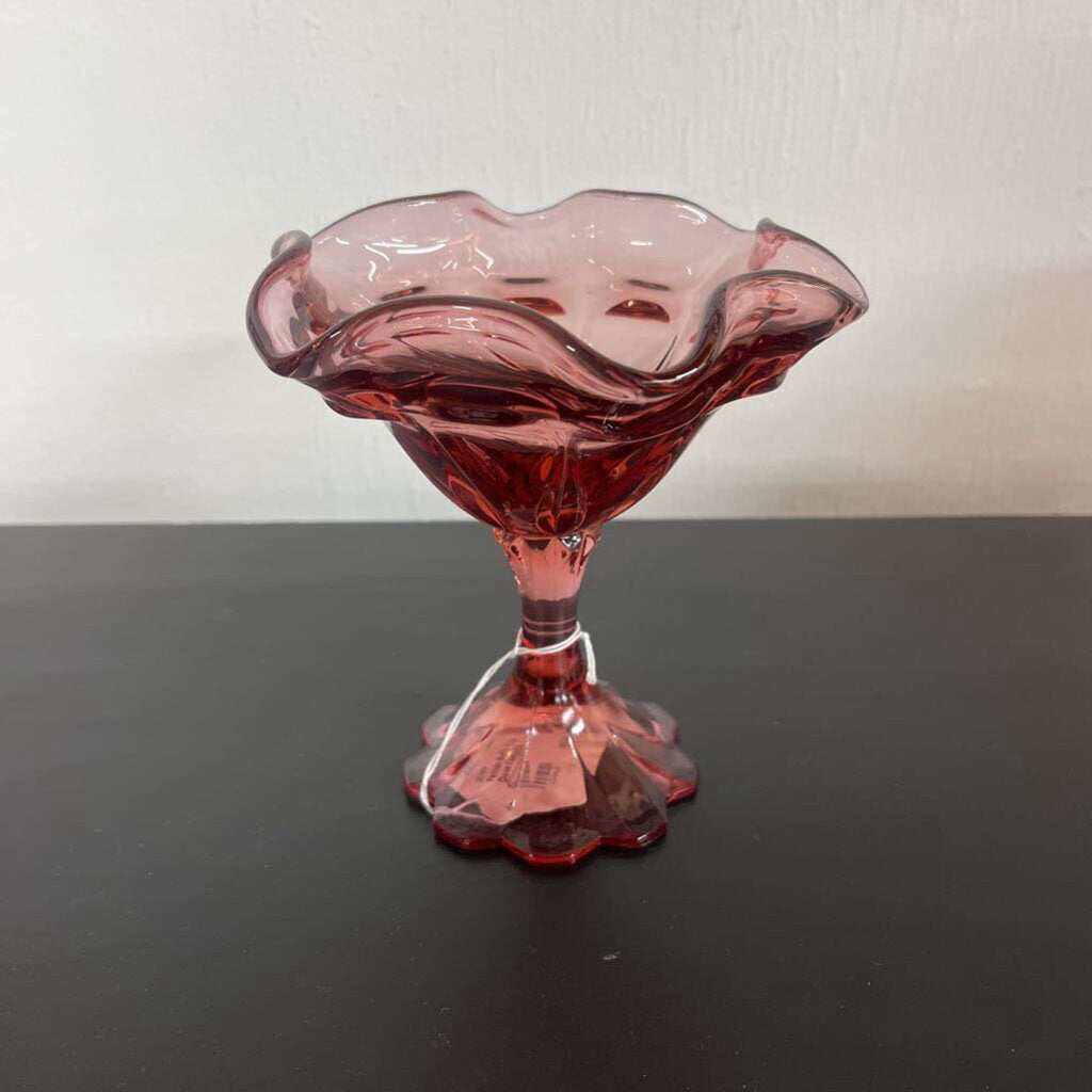 FENTON RUFFLE ROSE GLASS COMPOTE