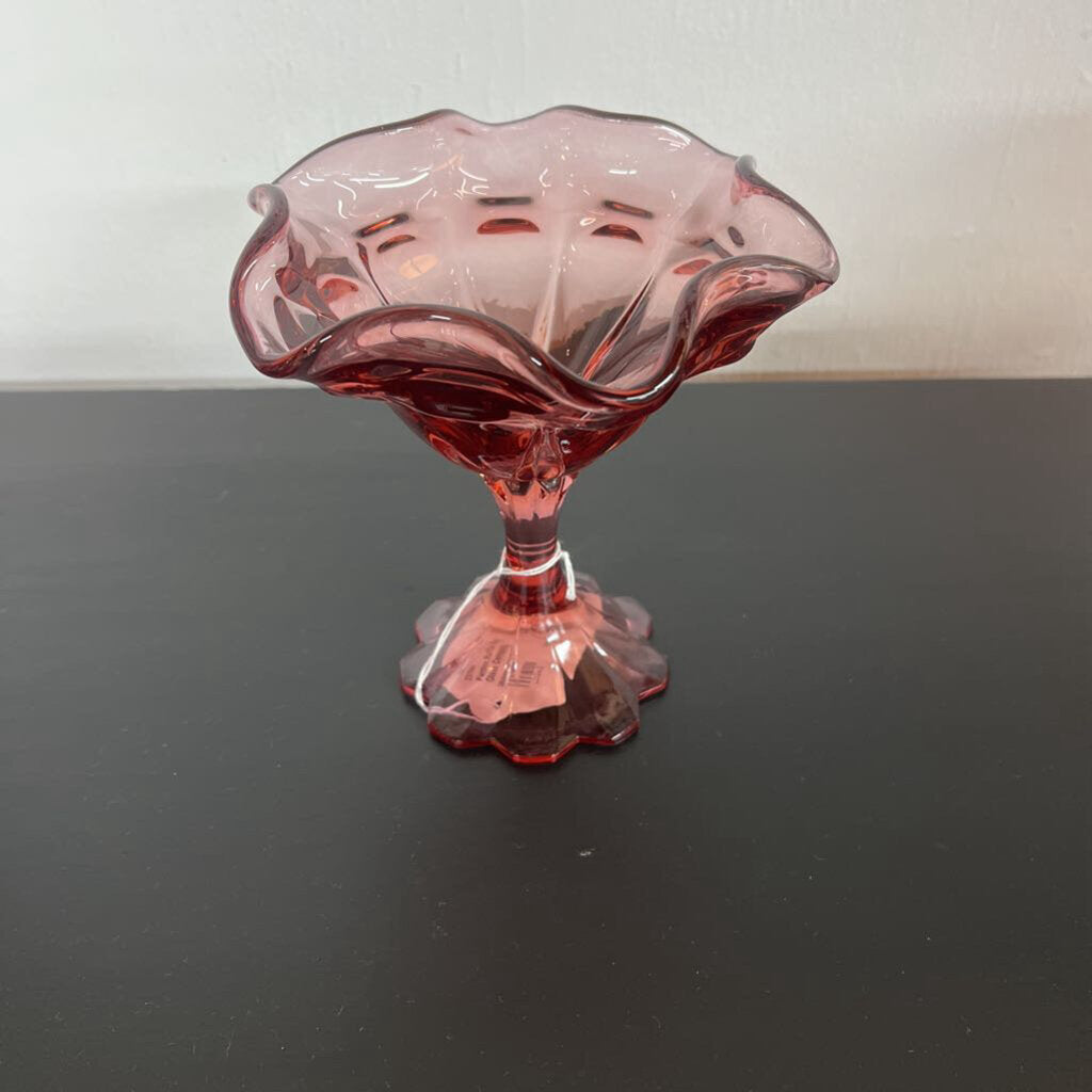 FENTON RUFFLE ROSE GLASS COMPOTE