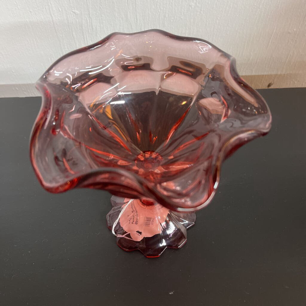 FENTON RUFFLE ROSE GLASS COMPOTE