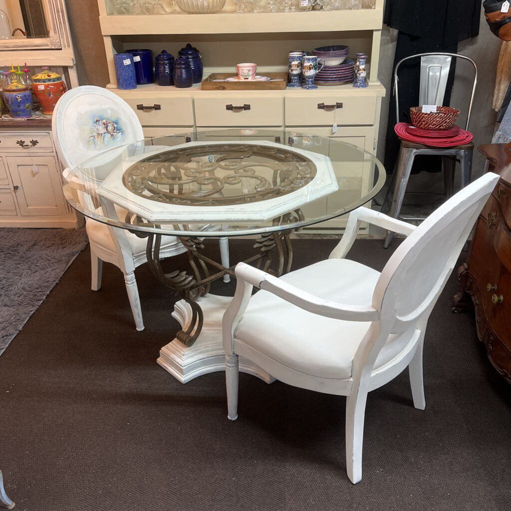 WHITE DISTRESSED DINING TABLE SET WITH 2 CHAIRS