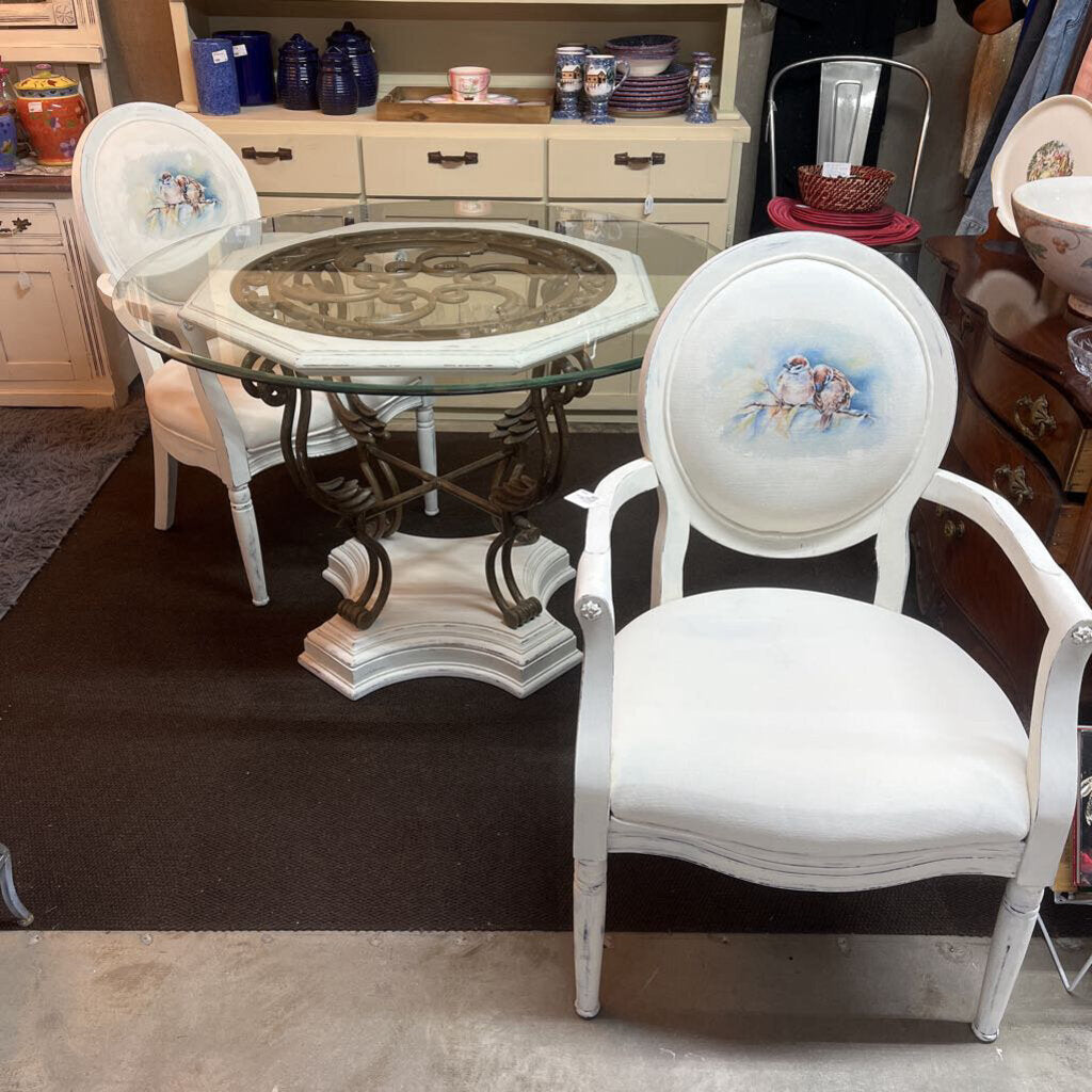 WHITE DISTRESSED DINING TABLE SET WITH 2 CHAIRS