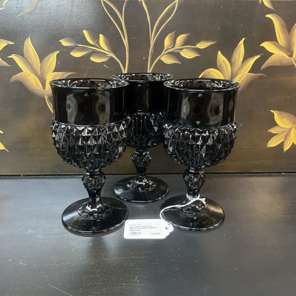 3PC DIAMOND CUT ONYX CRYSTAL GOBLET GLASSES