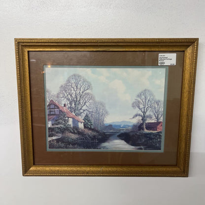 VTG FRAMED THATCHED COTTAGE PICTURE