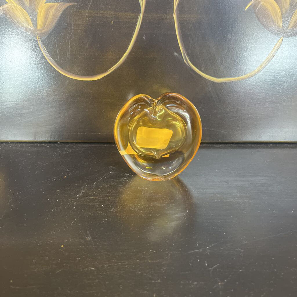 YELLOW ART GLASS HEART PAPERWEIGHT PERFUME BOTTLEB