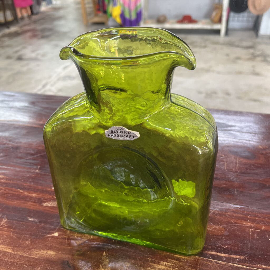 Blenko Green Double Spout Water Pitcher