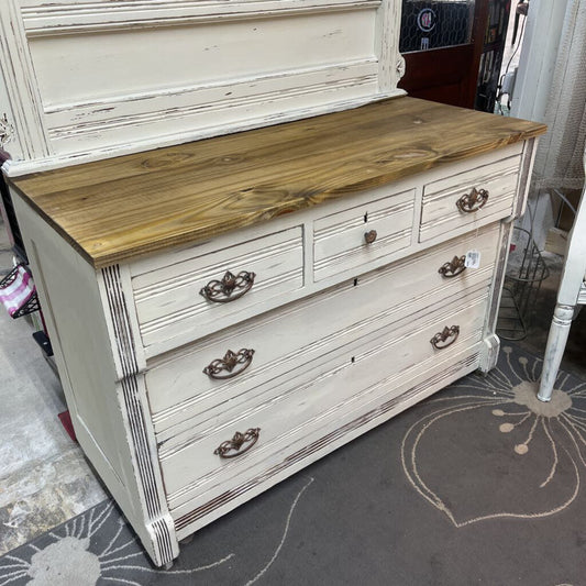 5 DRAWER ANTIQUE SOLID WOOD DRESSER WITH MIRROR