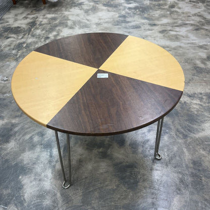 VINTAGE MODERN COFFEE TABLE - 2-TONE WOOD, FOLDING HAIRPIN LEGS