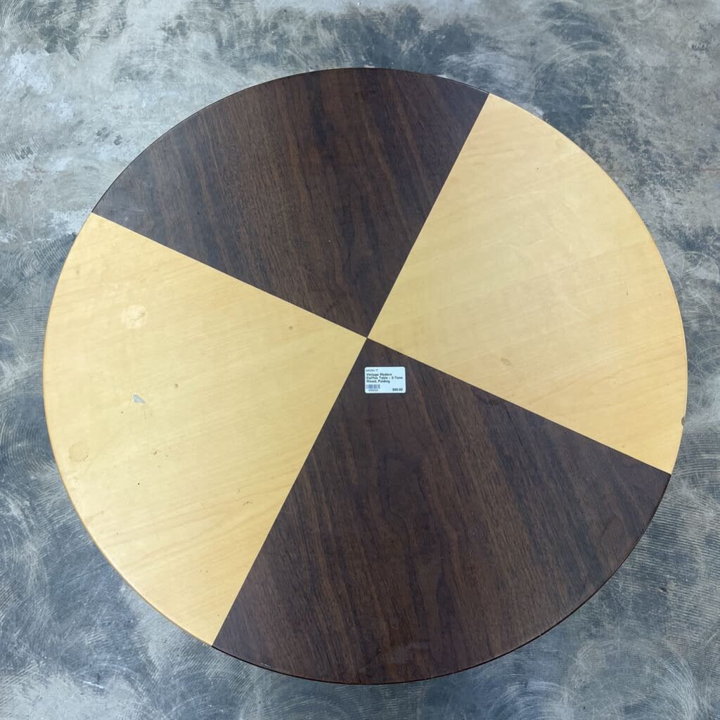 VINTAGE MODERN COFFEE TABLE - 2-TONE WOOD, FOLDING HAIRPIN LEGS