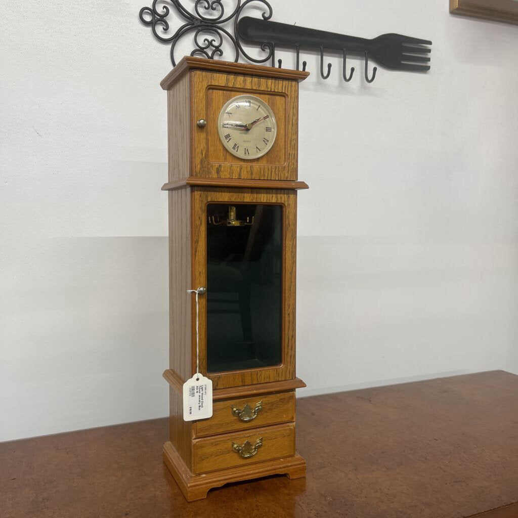 LIGHT WOOD CLOCK TOWER JEWELRY BOX AS IS