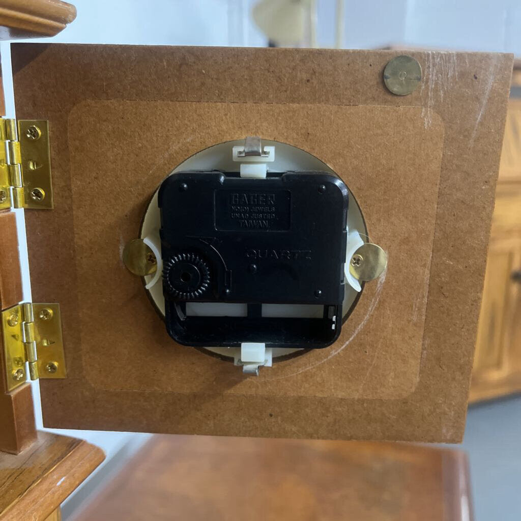 LIGHT WOOD CLOCK TOWER JEWELRY BOX AS IS