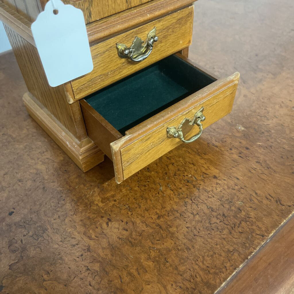 LIGHT WOOD CLOCK TOWER JEWELRY BOX AS IS