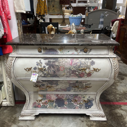 BOMBAY CHEST, 4 DRAWER, MARBLE TOP, FLORAL