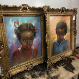 Pair Vtg Burwood Crying Boy & Girl Art Signed