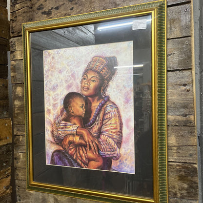 FRAMED & MATTED MOTHER & CHILD SIGNED JOHNNIE KC