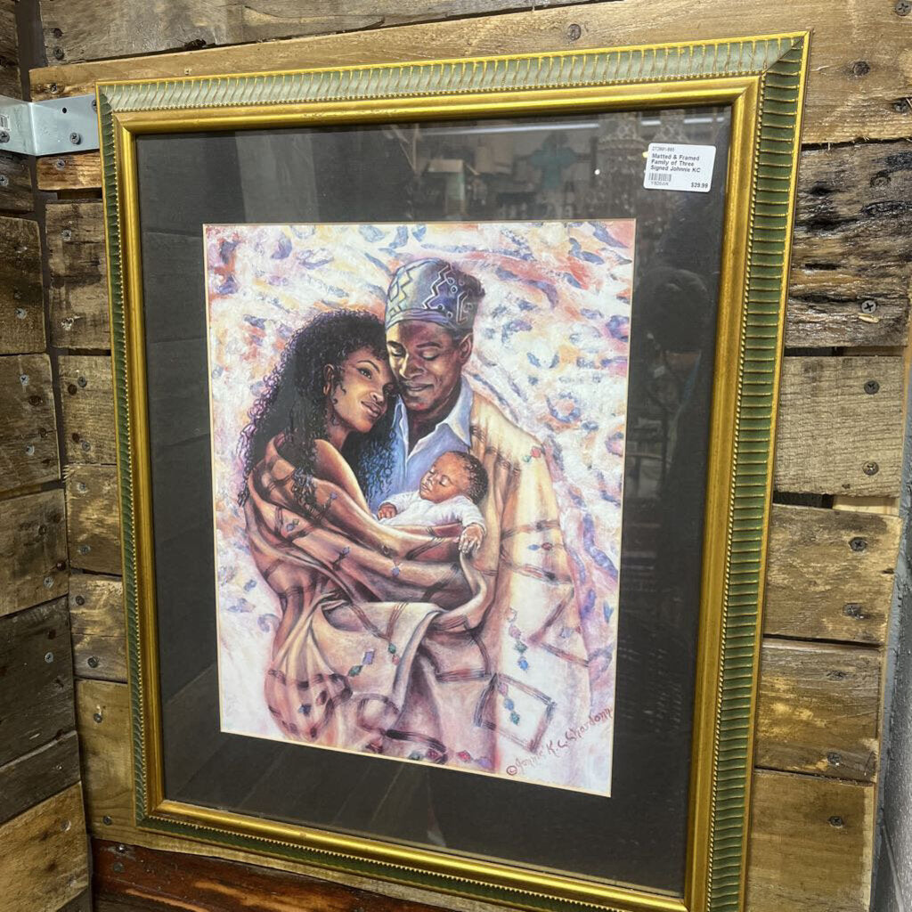 MATTED & FRAMED FAMILY OF THREE SIGNED JOHNNIE KC