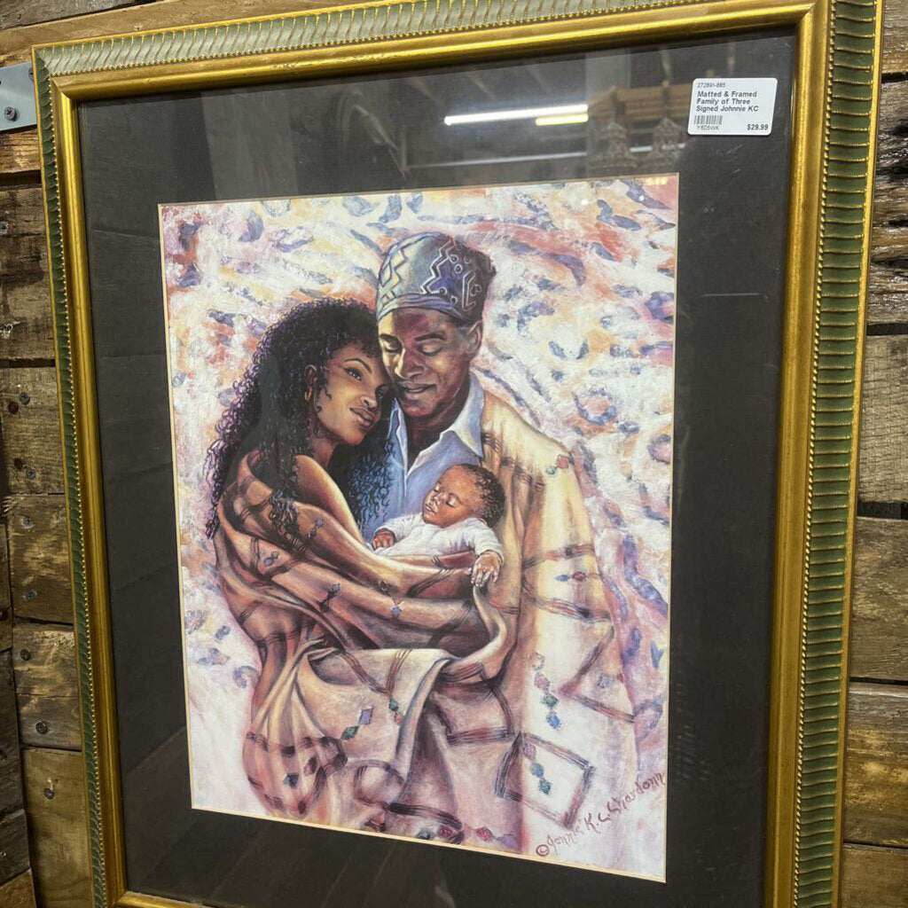 MATTED & FRAMED FAMILY OF THREE SIGNED JOHNNIE KC