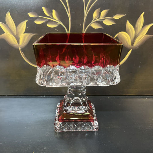 LARGE SQUARE CRANBERRY CANDY DISH W/LID