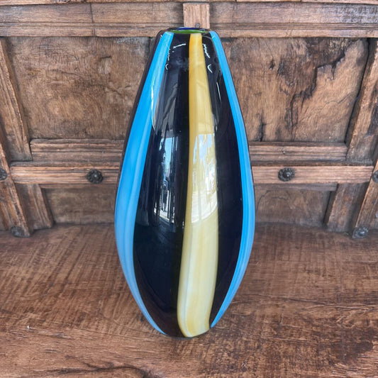 STRIPE BLUE GLASS VASE