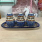 POLISH POTTERY S&P, TOOTH PICK OR SPICE HOLDER & TRAY
