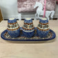 POLISH POTTERY S&P, TOOTH PICK OR SPICE HOLDER & TRAY