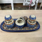 POLISH POTTERY S&P, TOOTH PICK OR SPICE HOLDER & TRAY