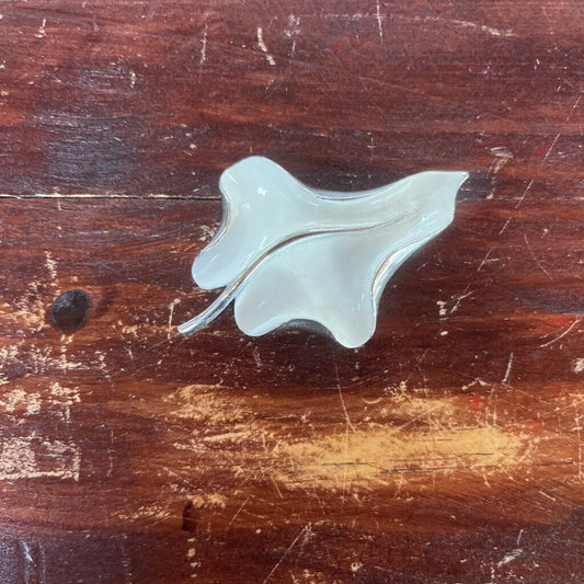 VTG WHITE ENAMEL ON SILVER LEAF BROOCH
