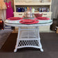 WHITE AUTHENTIC WICKER DINING TABLE W/ GLASS TOP (42")