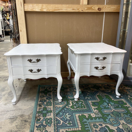 PAIR VINTAGE WHITE WOODEN FRENCH PROVINCIAL SIDE TABLES