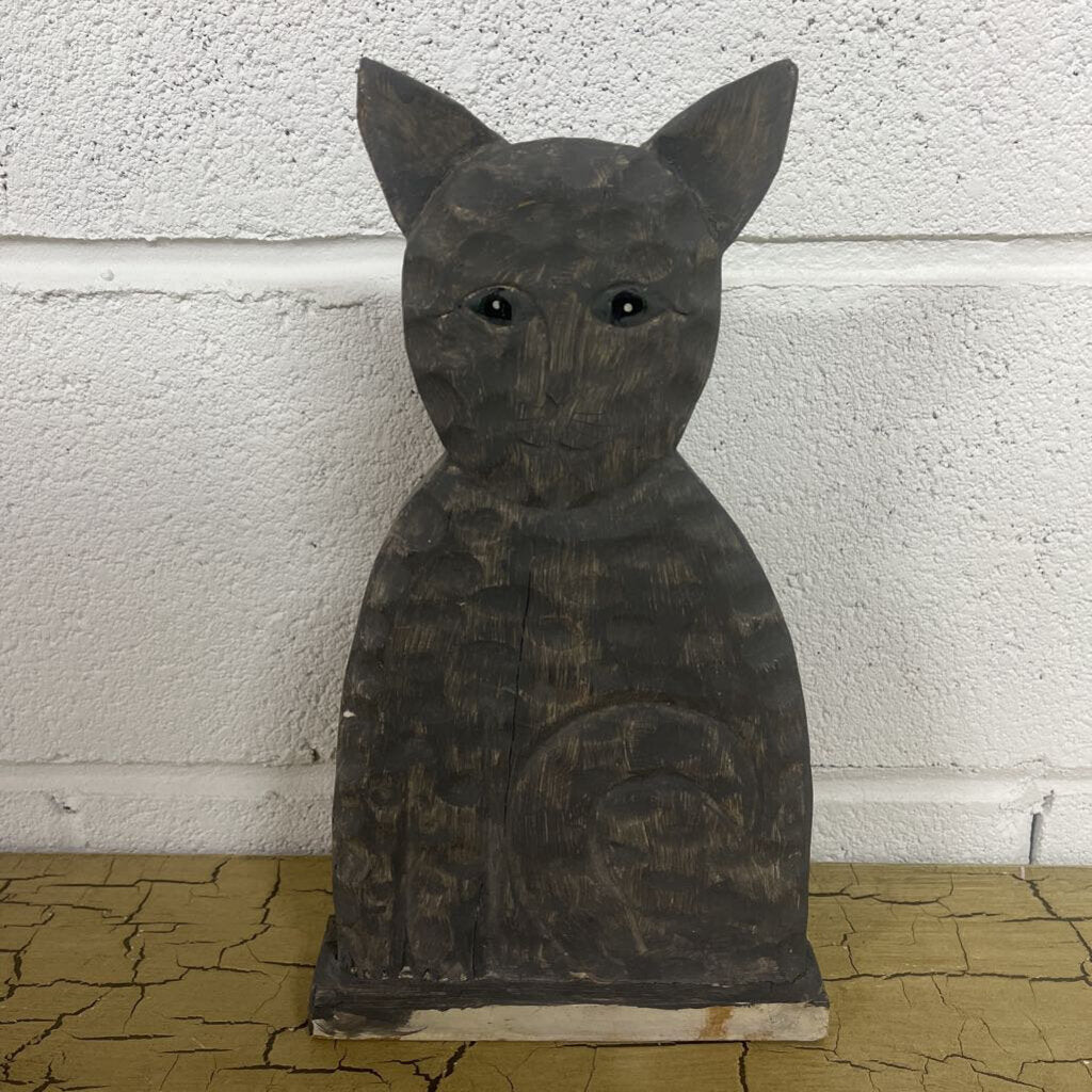 VINTAGE WOODEN CAT ART