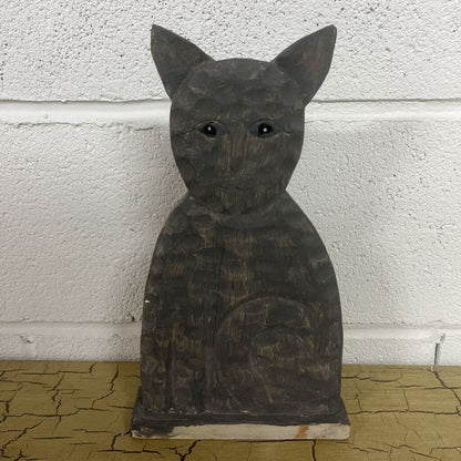 VINTAGE WOODEN CAT ART
