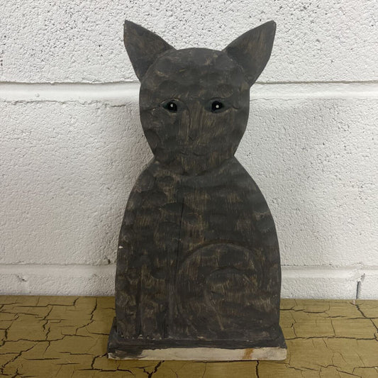 VINTAGE WOODEN CAT ART