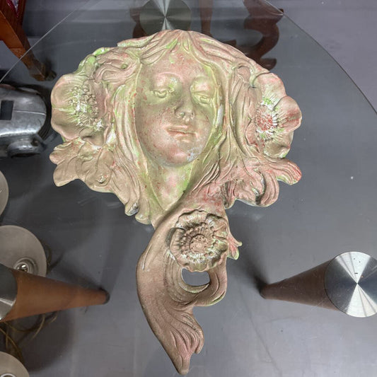 VINTAGE FRENCH NOUVEAU HEAVY PLASTER WOMAN PLANTER