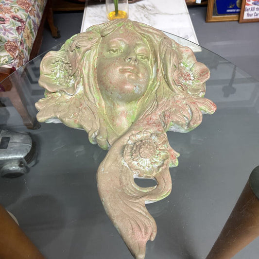 VINTAGE FRENCH NOUVEAU HEAVY PLASTER WOMAN PLANTER