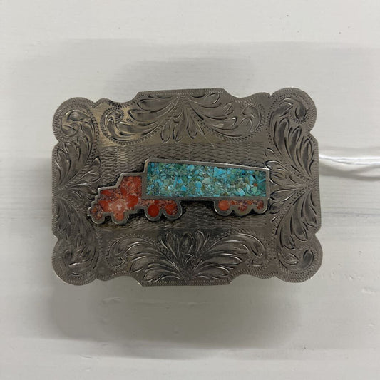 TURQUOISE AND CORAL HANDMADE TRUCKER BELT
