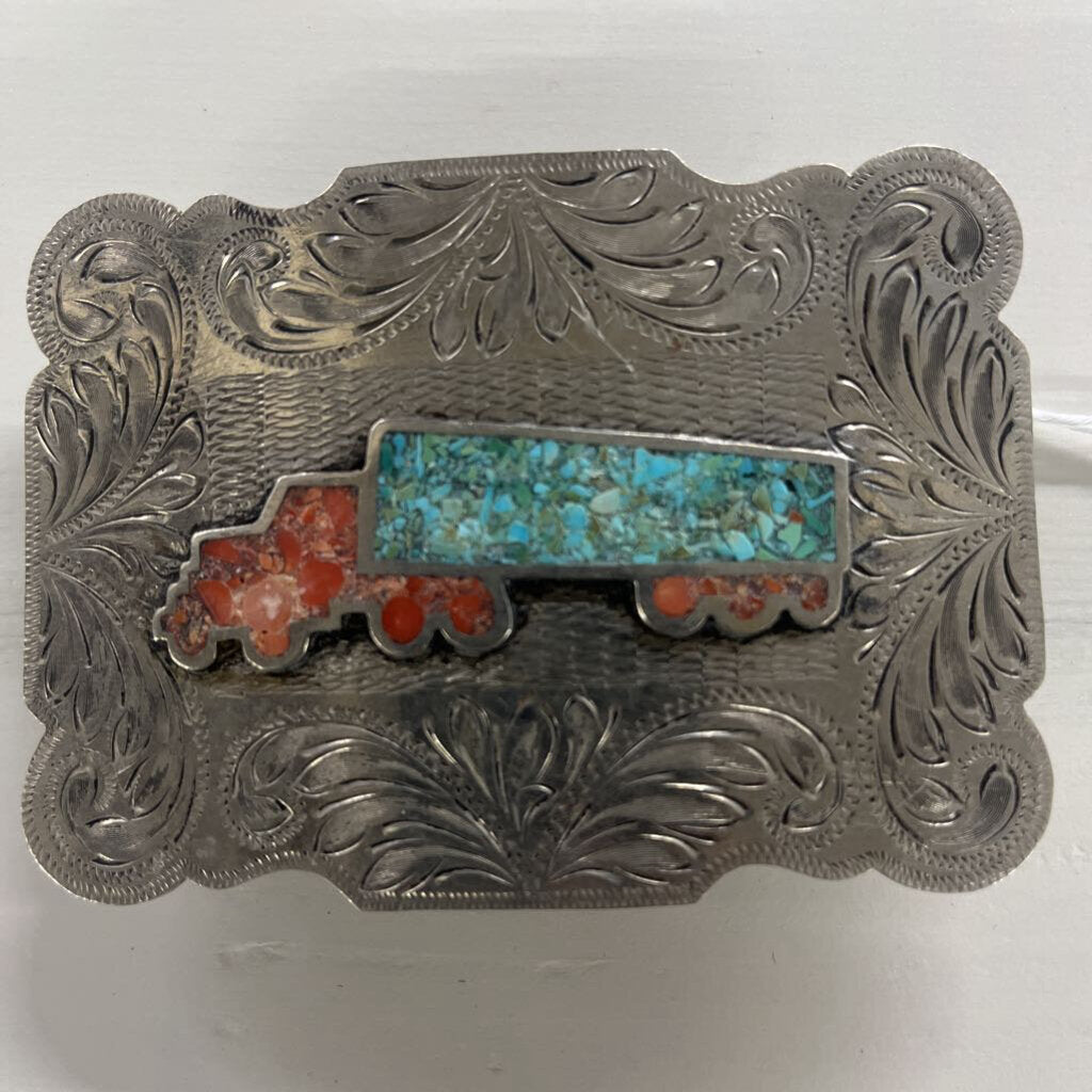 TURQUOISE AND CORAL HANDMADE TRUCKER BELT