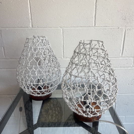 PAIR WHITE KNOTTED ROPE TABLE LAMPS SET
