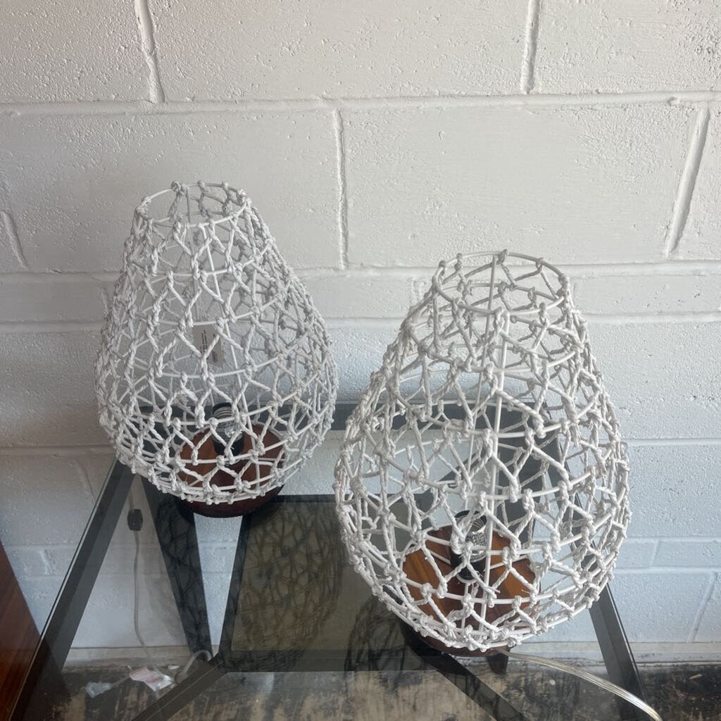 PAIR WHITE KNOTTED ROPE TABLE LAMPS SET