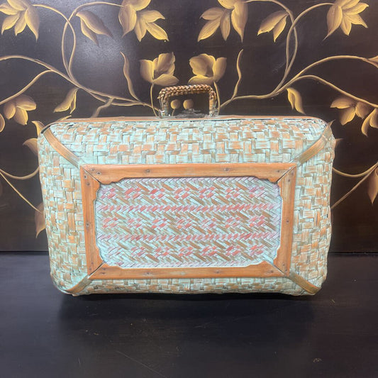 VTG AQUA WICKER SUITCASE