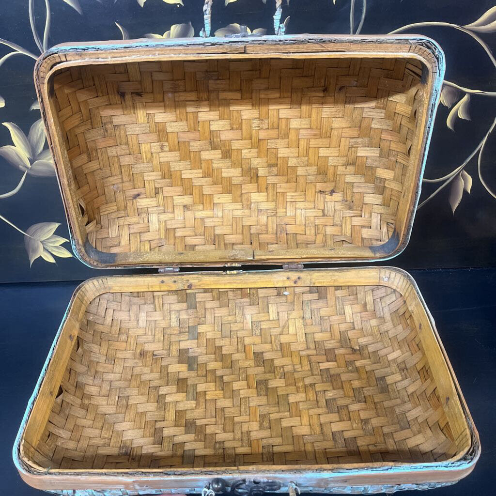 VTG AQUA WICKER SUITCASE