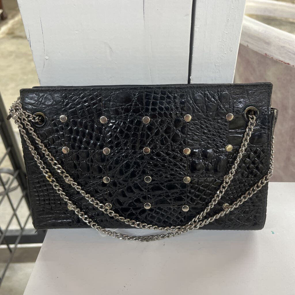 VTG BLACK LEATHER STUDDED PURSE