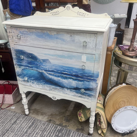 WHITE SOLID WOOD 3 DRAWER OCEAN VIEW CHEST OF DRAWERS