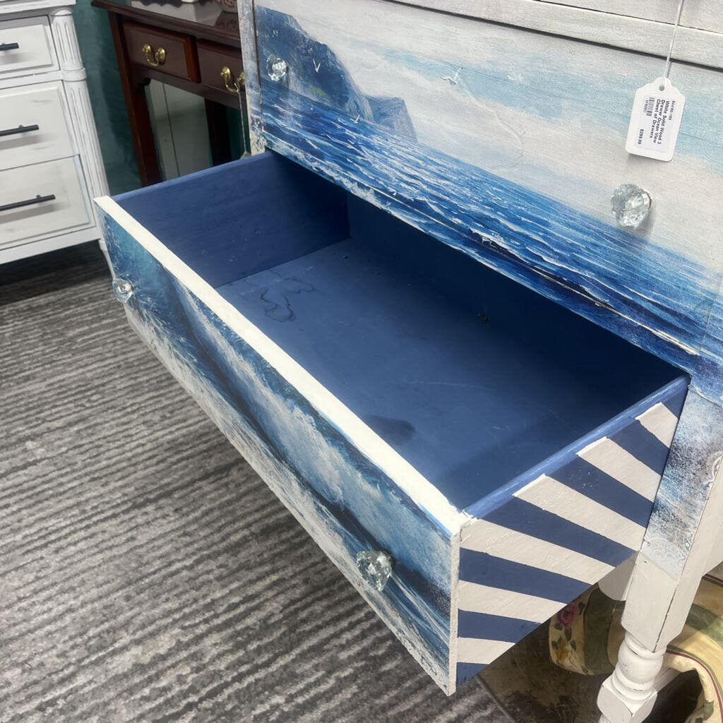 WHITE SOLID WOOD 3 DRAWER OCEAN VIEW CHEST OF DRAWERS