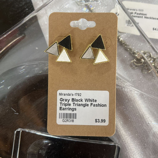 GRAY BLACK WHITE TRIPLE TRIANGLE FASHION EARRINGS