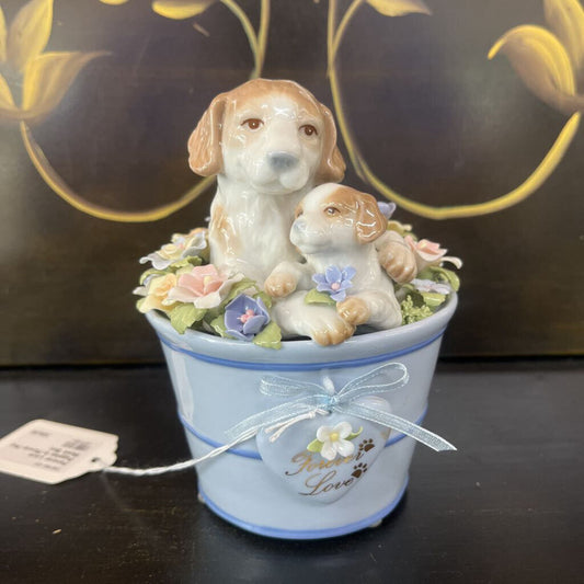 Forever Love Puppies in Flower Pot Music Box
